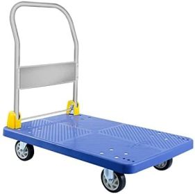 YSSOA Platform Truck with 880lb Weight Capacity and 360 Degree Swivel Wheels, Foldable Push Hand Cart for Loading and Storage, Blue