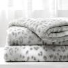 Printed Faux Rabbit Fur Throw, Lightweight Plush Cozy Soft Blanket, 50" x 60", Grey Leopard (2 Pack Set of 2)