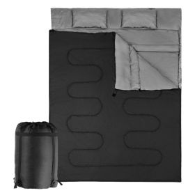 Traving Camping Portable Duble Person Waterproof Sleeping Bag W/ 2 Pillows (Color: Black)